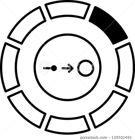 Circular process flow icon with directional arrow and segmented progress ring 139502491