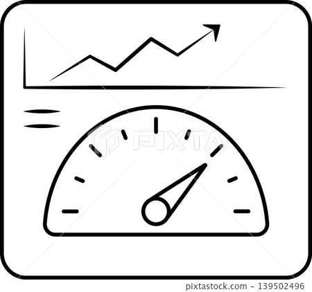 Outline dashboard icon featuring speedometer gauge and rising line graph for performance monitoring analytics 139502496