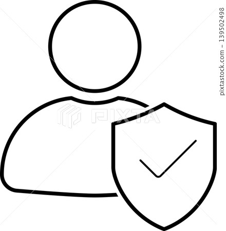 User profile icon with security shield checkmark for protected account access 139502498