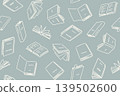 Seamless book pattern with blue-gray background and white lines. 139502600