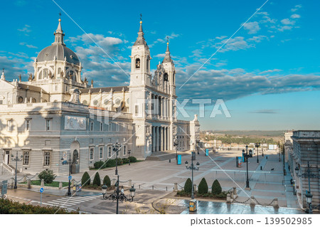 Almudena Cathedral Facade and Plaza in Madrid Spain Almudena Cathedral Facade and Plaza in Madrid Spain 139502985