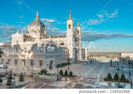 Almudena Cathedral Facade and Plaza in Madrid Spain Almudena Cathedral Facade and Plaza in Madrid Spain 139502986