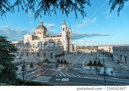 Almudena Cathedral Facade and Plaza in Madrid Spain Almudena Cathedral Facade and Plaza in Madrid Spain 139502987