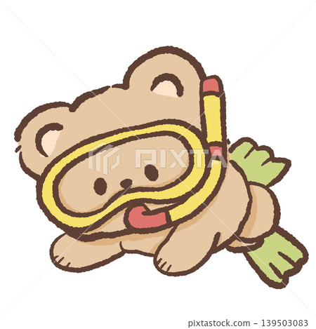 Cute kawaii bear wearing snorkeling mask tropical underwater summer vacation animal clipart illustration Cute kawaii bear wearing snorkeling mask tropical underwater summer vacation animal clipart illustration 139503083