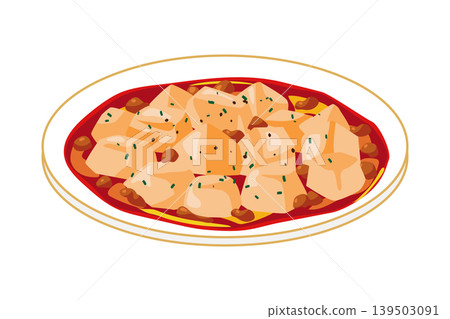 一張擺放在盤子裡的麻婆豆腐的插圖。 139503091