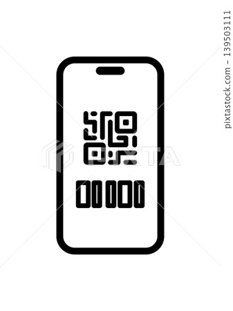 Vector illustration of a smartphone screen displaying a QR code-like mark. Vector illustration of a smartphone screen displaying a QR code-like mark. 139503111