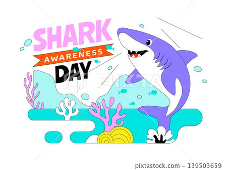 Shark Awareness Day Vector Illustration Featuring Cute Ocean Shark Marine Life Coral Reef And Underwater Conservation Theme Design 139503659