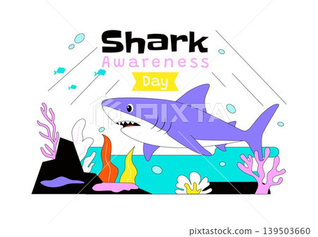 Shark Awareness Day Vector Illustration Featuring Cute Ocean Shark Marine Life Coral Reef And Underwater Conservation Theme Design 139503660