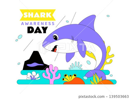 Shark Awareness Day Vector Illustration Featuring Cute Ocean Shark Marine Life Coral Reef And Underwater Conservation Theme Design 139503663
