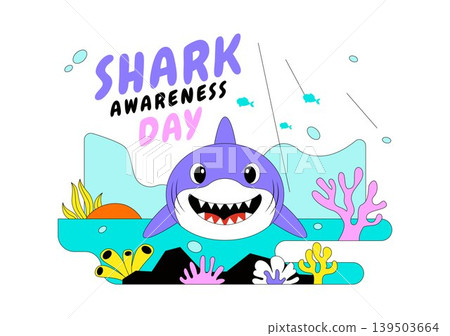 Shark Awareness Day Vector Illustration Featuring Cute Ocean Shark Marine Life Coral Reef And Underwater Conservation Theme Design Shark Awareness Day Vector Illustration Featuring Cute Ocean Shark Marine Life Coral Reef And Underwater Conservation Theme Design 139503664