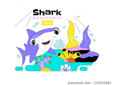 Shark Awareness Day Vector Illustration Featuring Cute Ocean Shark Marine Life Coral Reef And Underwater Conservation Theme Design 139503665