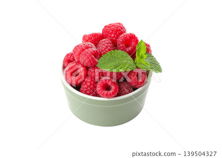 Bowl of fresh raspberries and mint ready to eat, PNG Bowl of fresh raspberries and mint ready to eat, PNG 139504327