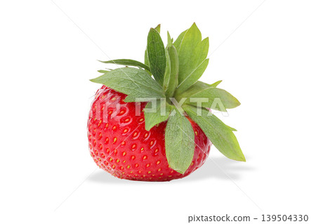 Fresh strawberry with green leaves on a plain surface, PNG Fresh strawberry with green leaves on a plain surface, PNG 139504330