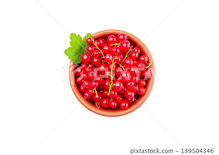 Red currants in a bowl with green leaf on top, PNG 139504346