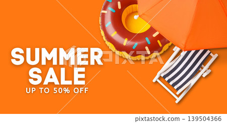 Bright orange background with summer sale text and decor 139504366