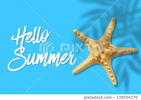 Starfish on blue backdrop with summer greeting text Starfish on blue backdrop with summer greeting text 139504370