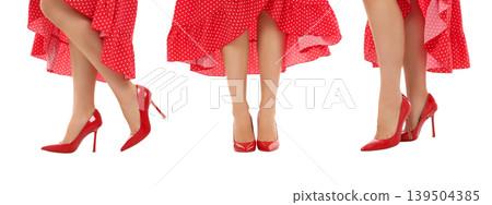 Woman shows off red high heels with a dress, isolated, PNG Woman shows off red high heels with a dress, isolated, PNG 139504385