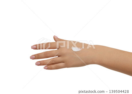 Applying skin care cream on palm for hydration, isolated on white, PNG Applying skin care cream on palm for hydration, isolated on white, PNG 139504428