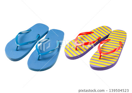 Two pairs of flip flops for a sunny day outdoors, PNG Two pairs of flip flops for a sunny day outdoors, PNG 139504523