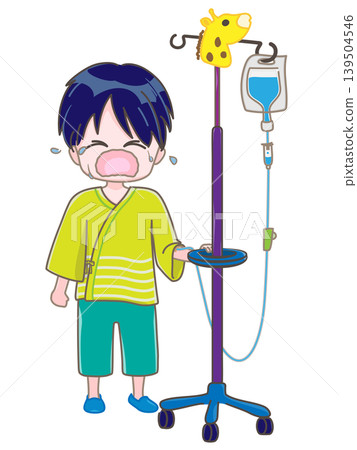 一個孩子左手臂插著輸液管，歇斯底里地哭喊。 139504546