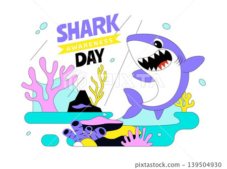 Shark Awareness Day Vector Illustration Featuring Cute Ocean Shark Marine Life Coral Reef And Underwater Conservation Theme Design 139504930