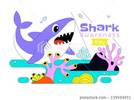 Shark Awareness Day Vector Illustration Featuring Cute Ocean Shark Marine Life Coral Reef And Underwater Conservation Theme Design Shark Awareness Day Vector Illustration Featuring Cute Ocean Shark Marine Life Coral Reef And Underwater Conservation Theme Design 139504931
