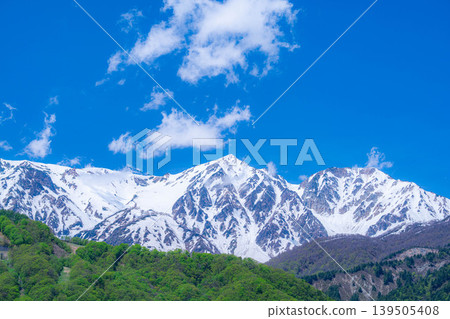 【初夏景色】從白馬大橋眺望白馬村山巒疊翠的景色【長野縣】 【初夏景色】從白馬大橋眺望白馬村山巒疊翠的景色【長野縣】 139505408