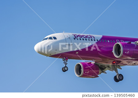 Airplane landing at Sendai Airport in the afternoon, Natori City, Miyagi Prefecture Airplane landing at Sendai Airport in the afternoon, Natori City, Miyagi Prefecture 139505460