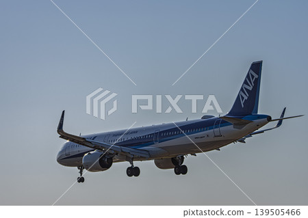 Airplane landing at Sendai Airport in the afternoon, Natori City, Miyagi Prefecture Airplane landing at Sendai Airport in the afternoon, Natori City, Miyagi Prefecture 139505466
