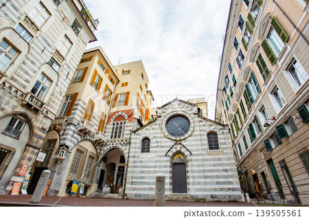 Historic churches and streetscapes of the old town of Genoa, Italy 139505561