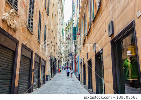 Narrow cobblestone alleys in the old town of Genoa, Italy Narrow cobblestone alleys in the old town of Genoa, Italy 139505563