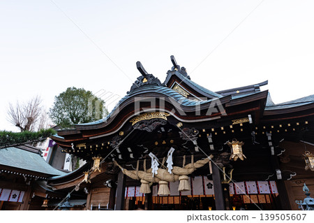 Kushida Shrine's main hall, home to the gods of wind and thunder (Fujin and Raijin of Hakata), located in Hakata Ward, Fukuoka City, Fukuoka Prefecture. 139505607