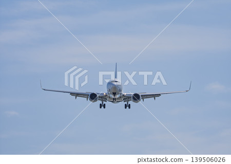 Blue sky over Sendai Airport, plane landing, Natori City, Miyagi Prefecture 139506026