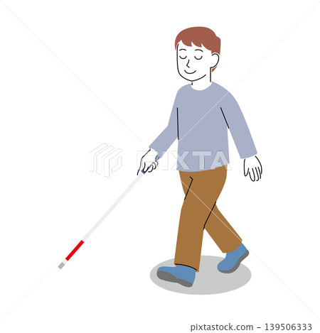 A man using a white cane with a simple design. 139506333