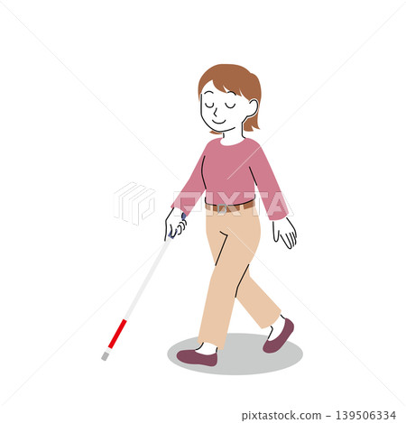 A woman using a white cane with a simple design. A woman using a white cane with a simple design. 139506334