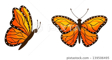 Two Orange Monarch Butterflies Set Illustration Clipart Two Orange Monarch Butterflies Set Illustration Clipart 139506495