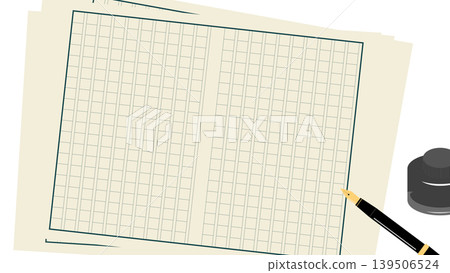 An illustration of manuscript paper, ink, and a fountain pen, partially cut off from the screen. An illustration of manuscript paper, ink, and a fountain pen, partially cut off from the screen. 139506524