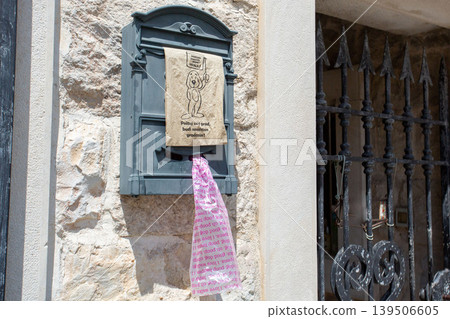Dog waste bags on a street corner in Split, Croatia Dog waste bags on a street corner in Split, Croatia 139506605