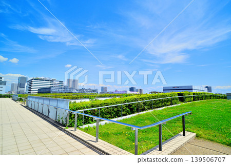 Scenery seen from the roof greening plaza of Toyosu Market Scenery seen from the roof greening plaza of Toyosu Market 139506707