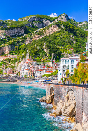 Amalfi, Italy. Costa Amalfitana with small colored town, Campania. Amalfi, Italy. Costa Amalfitana with small colored town, Campania. 139506864