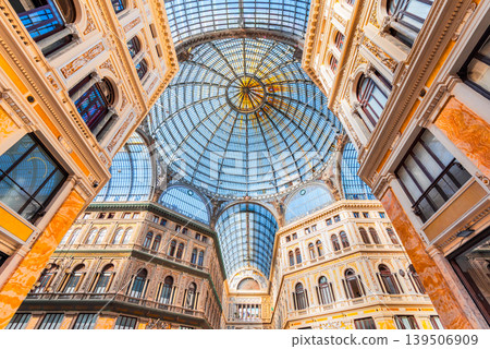 Napoli, Italy. Galleria Umberto I, old architecture with glass arch ceiling. 139506909