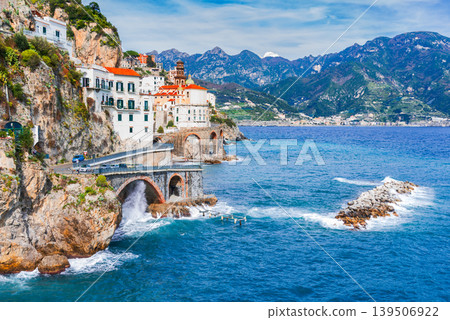 Atrani, Italy. Costa Amalfitana, colorful village on Mediterranean Sea Atrani, Italy. Costa Amalfitana, colorful village on Mediterranean Sea 139506922