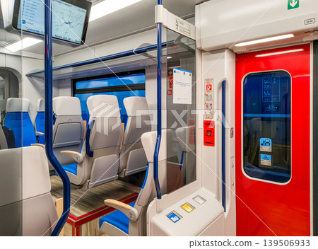 InterRegional IRC train Brasov-Bucharest, Alstom Coradia modern interior car 139506933