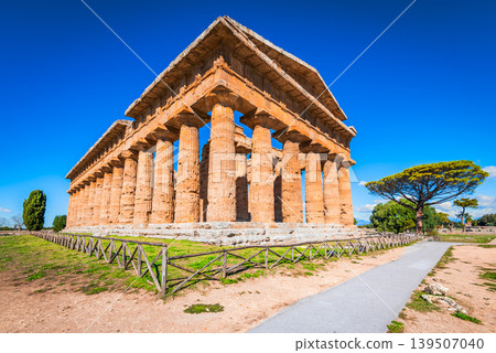 Paestum, Italy. Temple of Neptune, majestic ancient Greek ruins in Campania 139507040