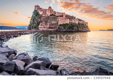 Ischia, Italy. Aragonese Castle on sunrise, Campania. Ischia, Italy. Aragonese Castle on sunrise, Campania. 139507048