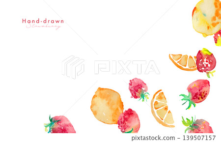 水彩畫。以水彩風格描繪檸檬和草莓的夏日背景。夏日水彩背景。向量圖。 水彩畫。以水彩風格描繪檸檬和草莓的夏日背景。夏日水彩背景。向量圖。 139507157