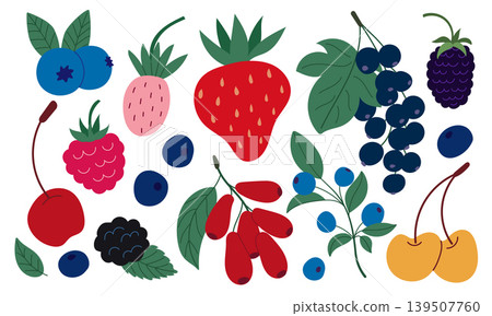 Vibrant berry collection with leaves and stems Vibrant berry collection with leaves and stems 139507760