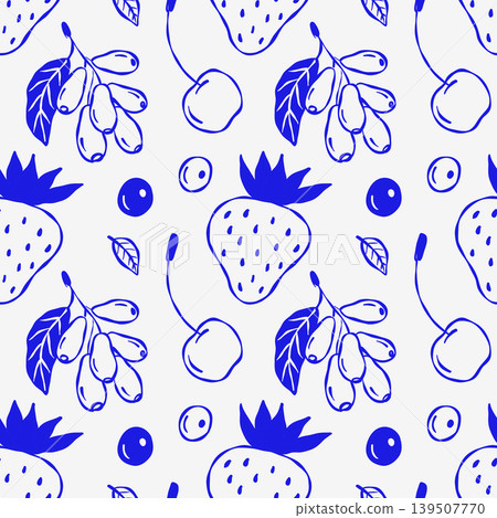 Blue berries in hand-drawn style on white background Blue berries in hand-drawn style on white background 139507770