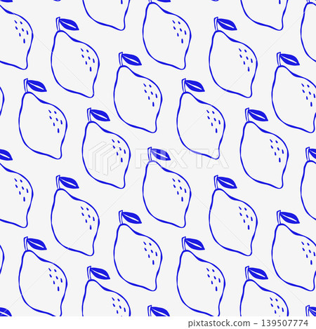 Blue lemon outlines on light background pattern Blue lemon outlines on light background pattern 139507774