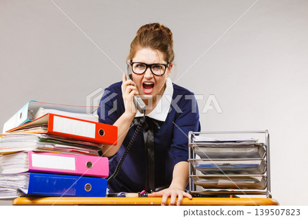 Angry bossy businesswoman phone talking Angry bossy businesswoman phone talking 139507823